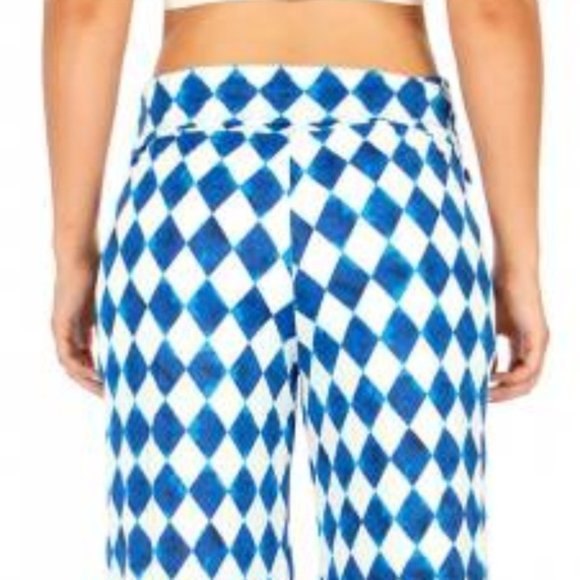 India Boutique Argyle Raw Edge Hem Fold Down Band OS BOHO Flare Leg Pant - Picture 6 of 13